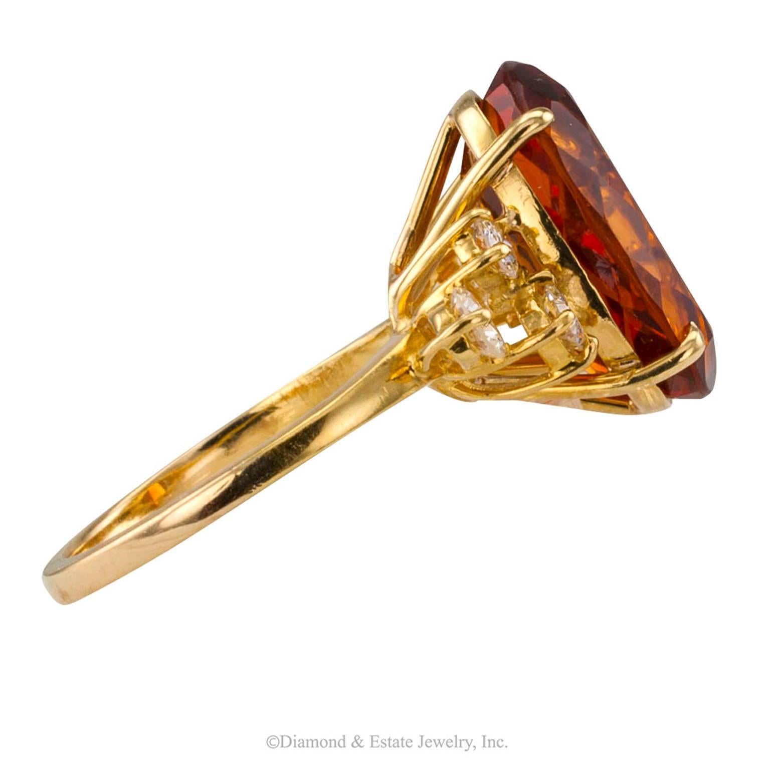 Contemporary Madeira Citrine Diamond Gold Cocktail Ring
