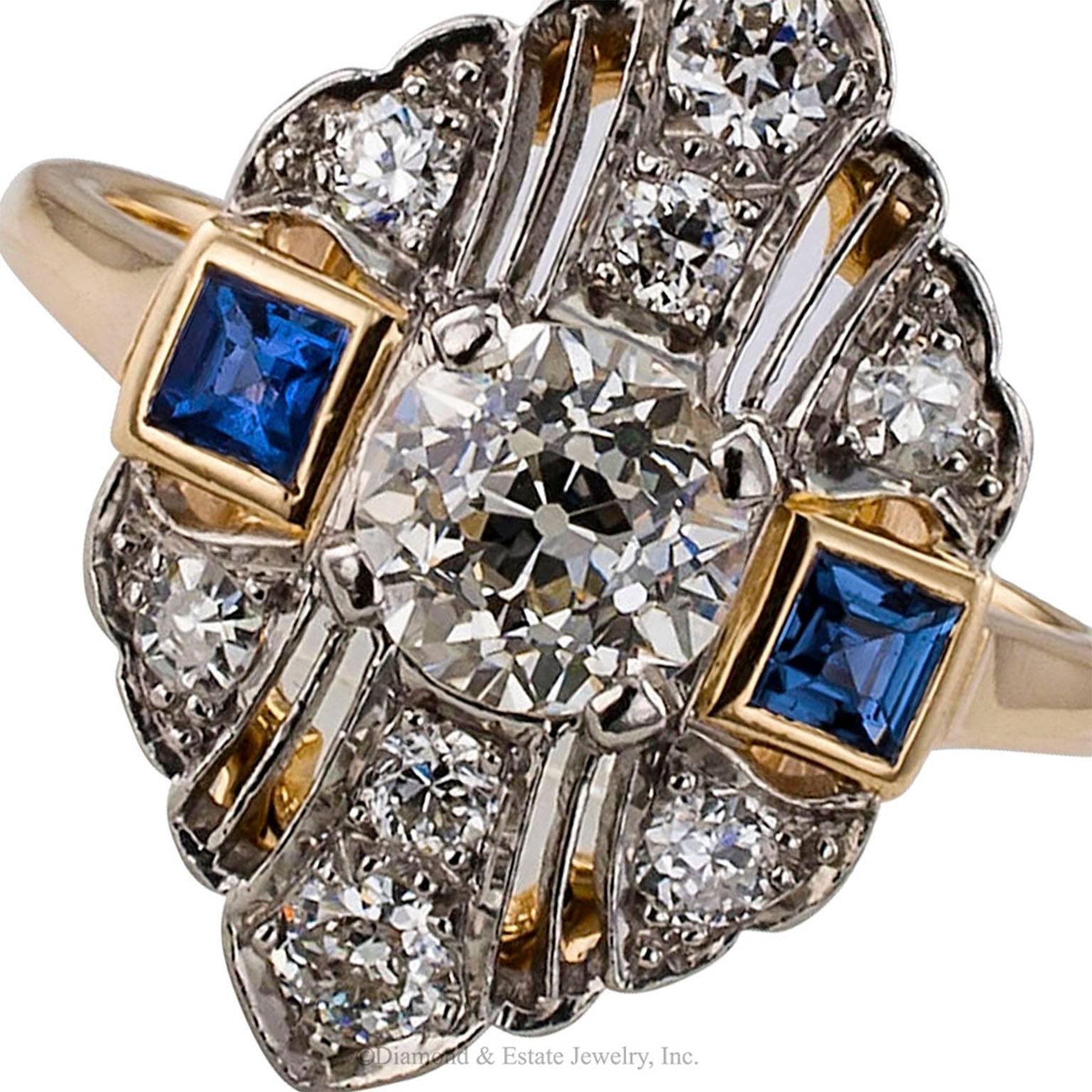 Art Deco 1930s Diamond Sapphire Dinner Ring 1