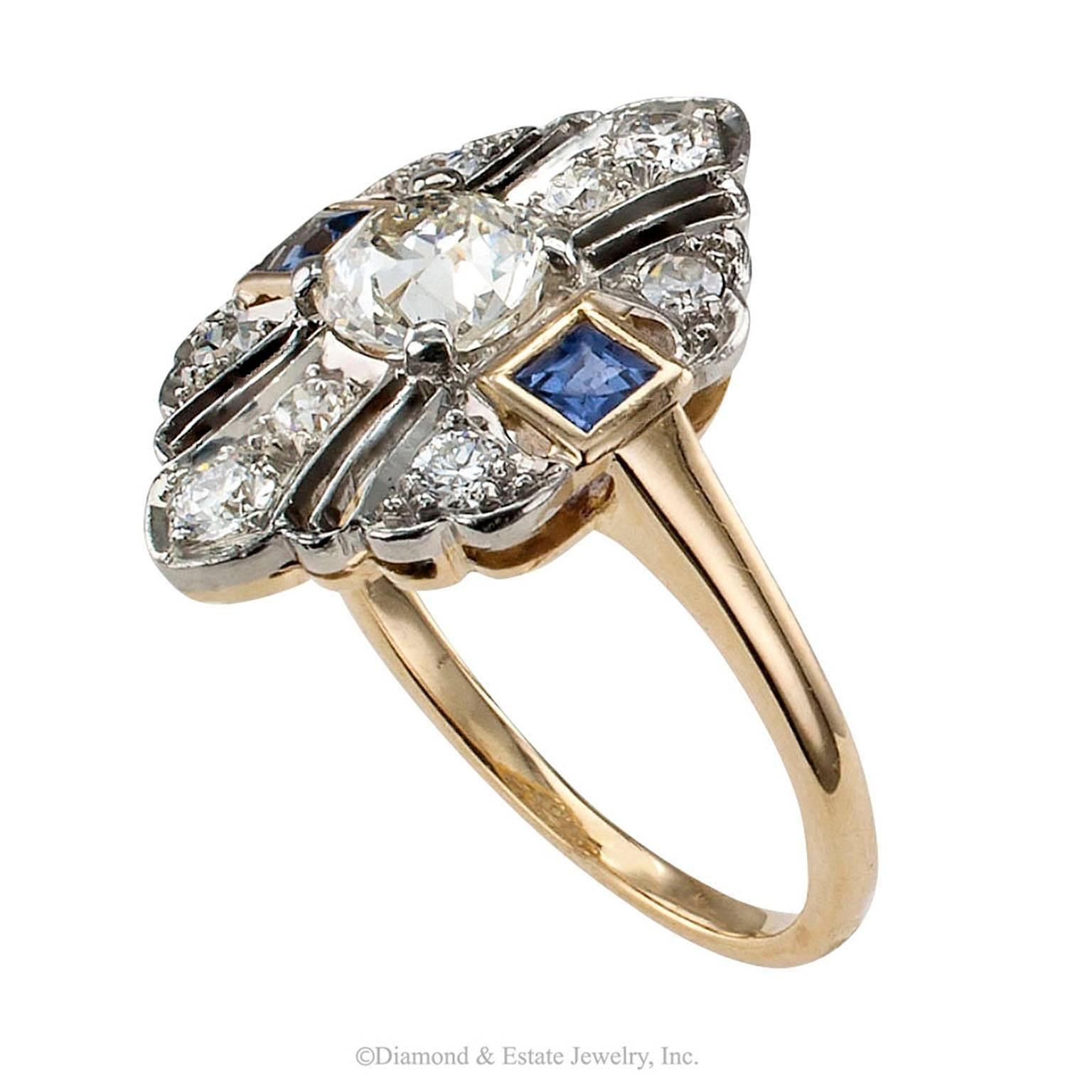 Art Deco 1930s Diamond Sapphire Dinner Ring In Excellent Condition In Los Angeles, CA