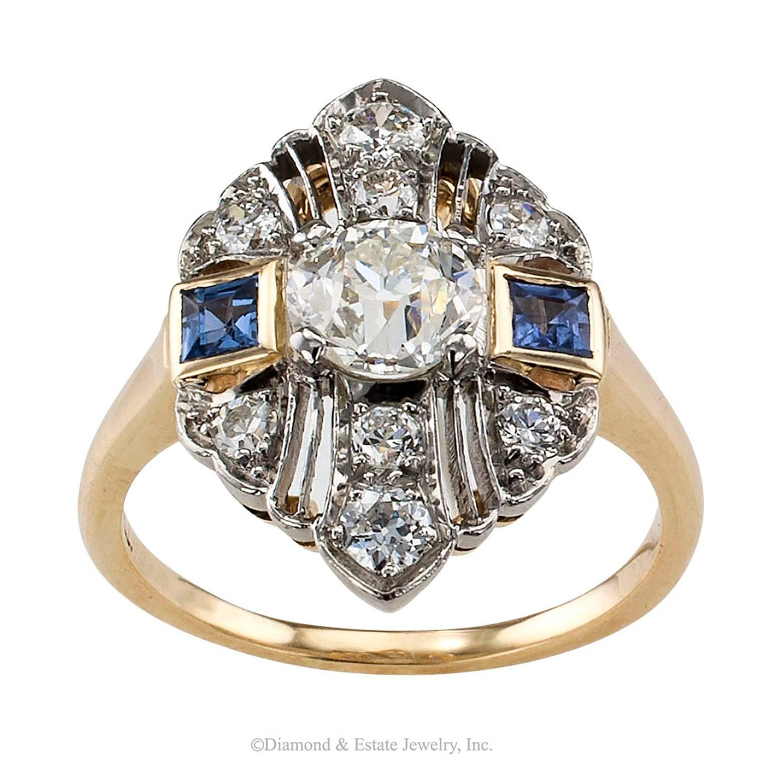 Women's or Men's Art Deco 1930s Diamond Sapphire Dinner Ring