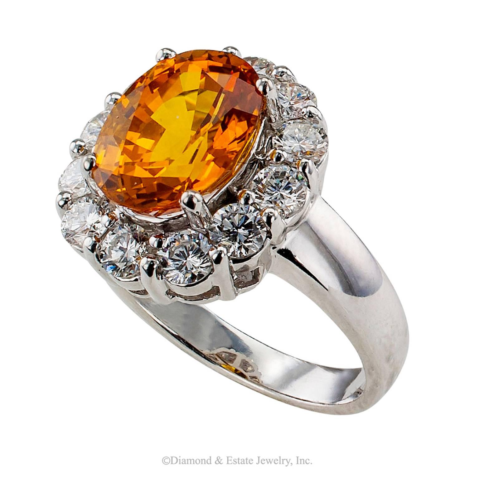 Contemporary Orange Sapphire Diamond White Gold Ring