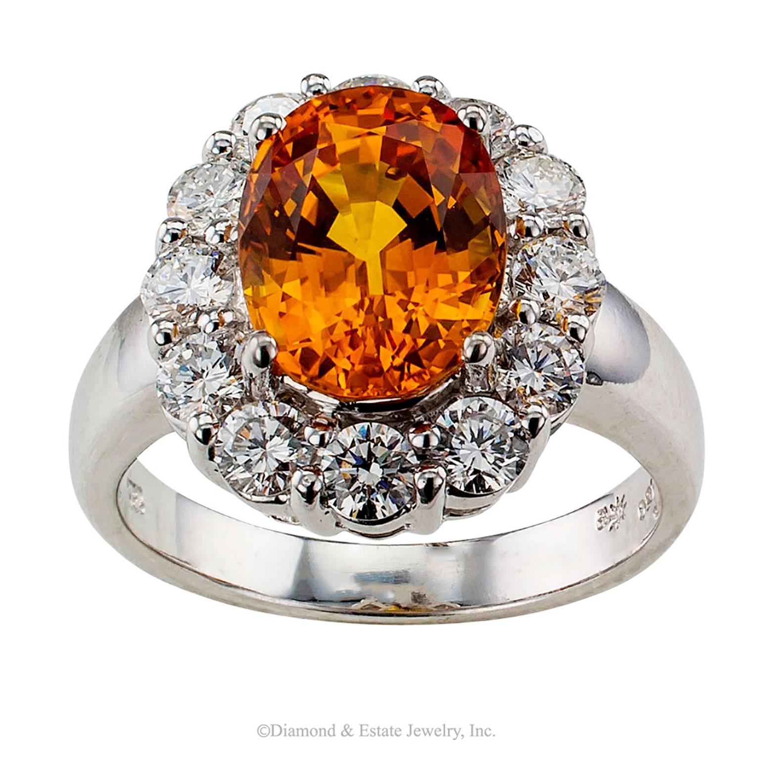 Orange Sapphire Diamond White Gold Ring In Excellent Condition In Los Angeles, CA