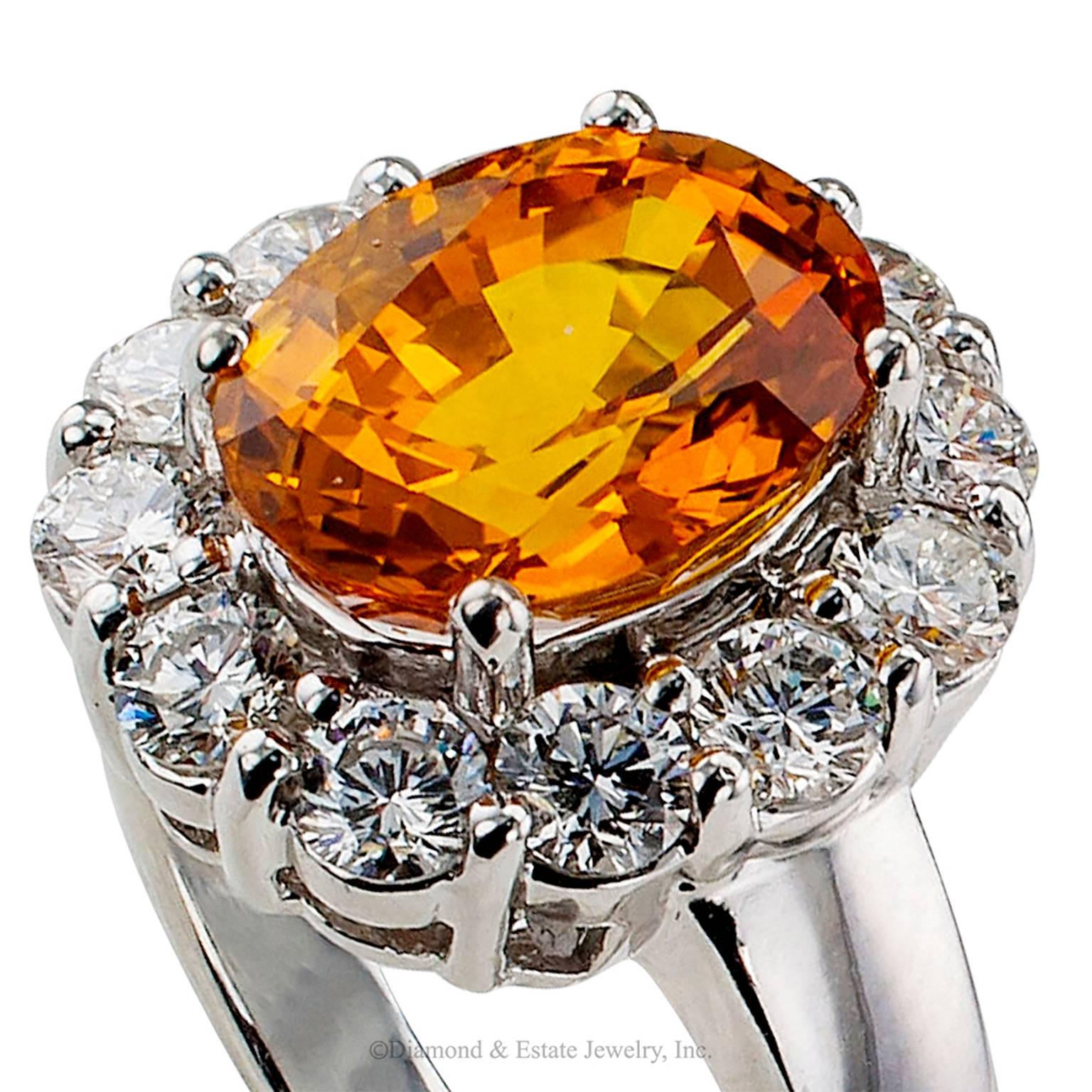 Orange Sapphire Diamond White Gold Ring 1