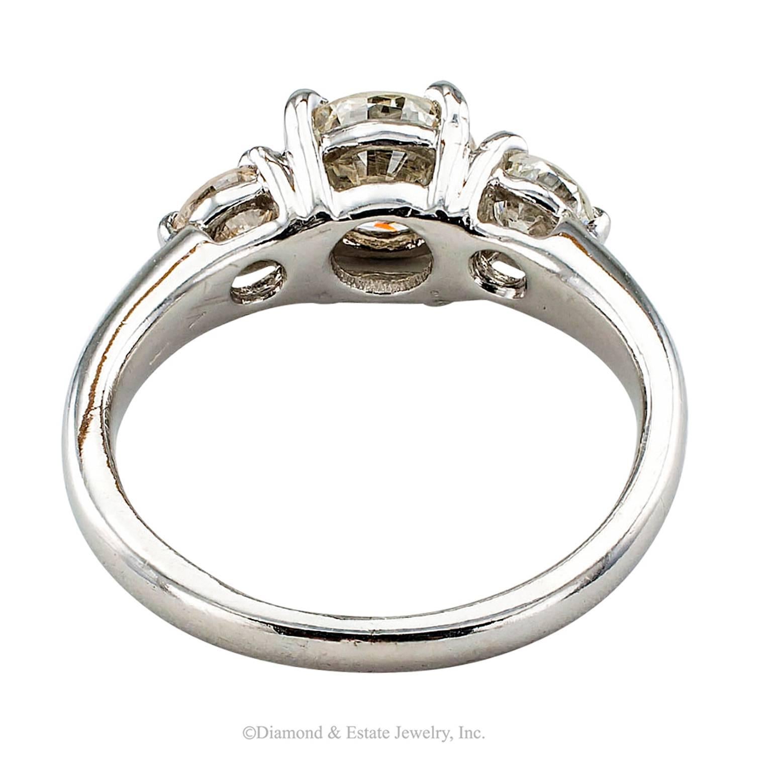 Women's or Men's 0.96 Carat Center Diamond Three-Stone Engagement Ring
