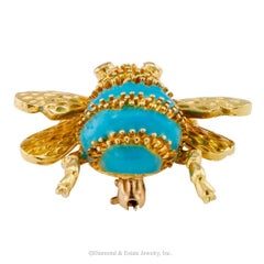 Bee Brooch 1960s Enamel Rubies Gold