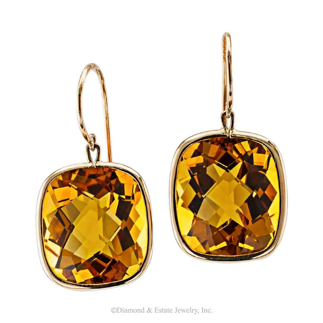 Contemporary Rose Cut Citrine Gold Pendent Earrings