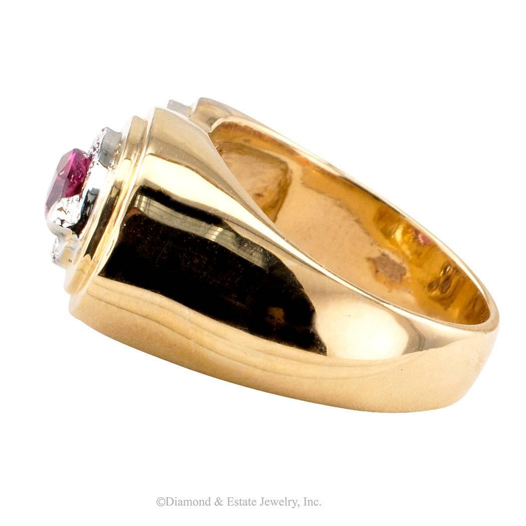 1970s Pink Tourmaline Diamond Gold Ring In Excellent Condition In Los Angeles, CA