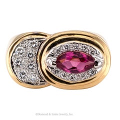 1970s Pink Tourmaline Diamond Gold Ring