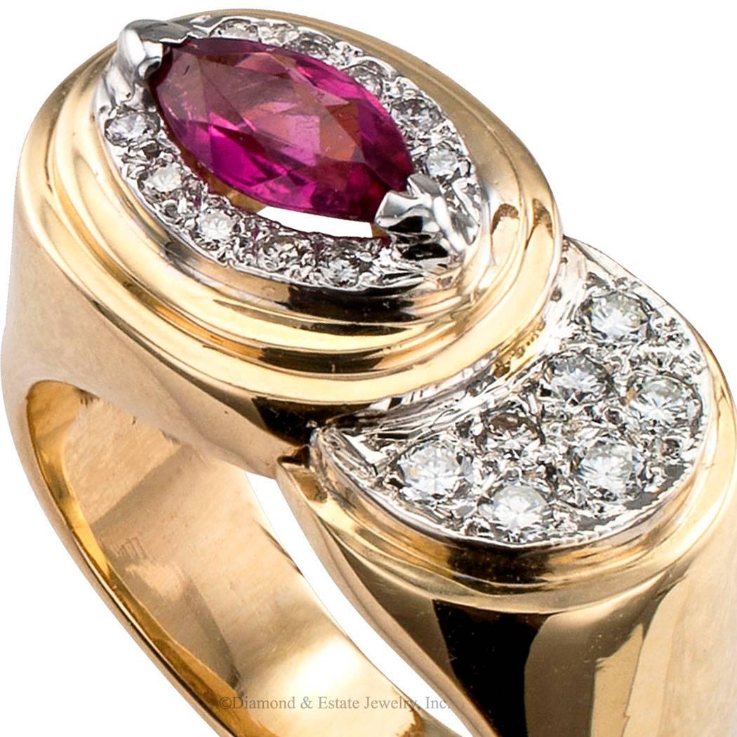 1970s Pink Tourmaline Diamond Gold Ring 1