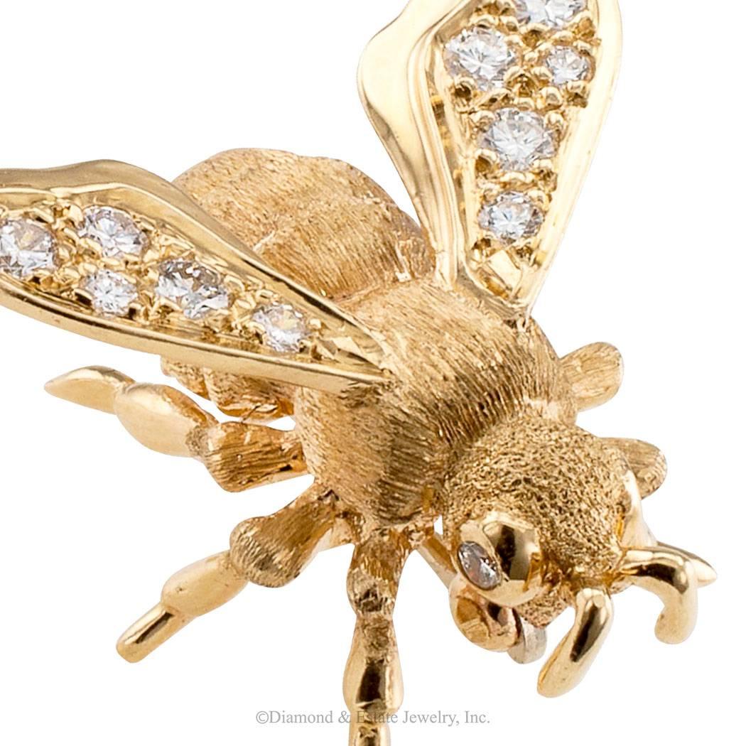 Modern Honey Bee Diamond Gold Brooch Danfrere