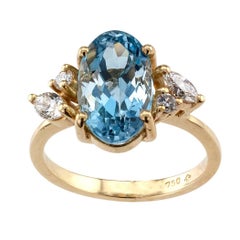 Retro H Stern Aquamarine Diamond Gold Ring