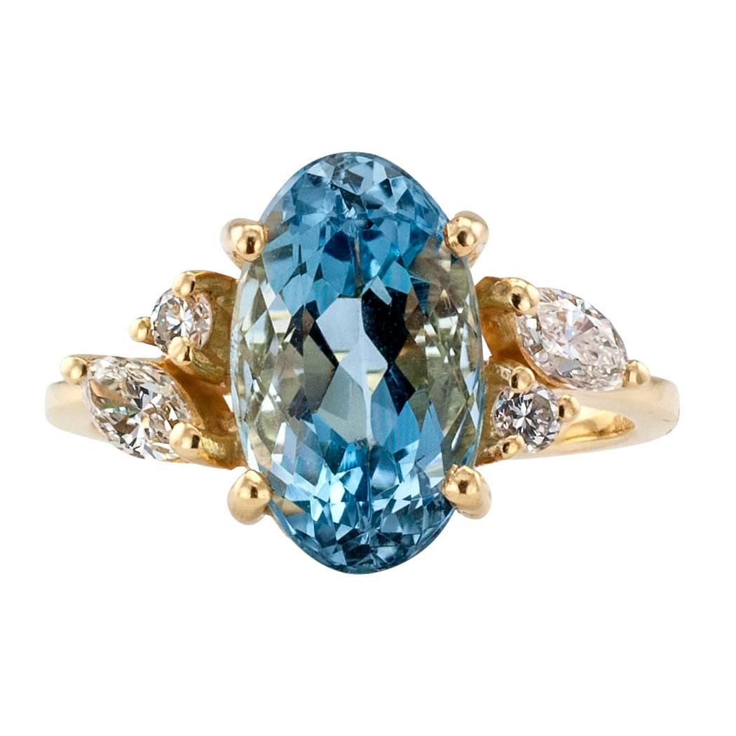 Contemporary H Stern Aquamarine Diamond Gold Ring