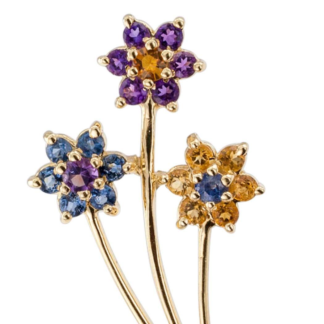 Contemporary 1970s Amethyst Citrine Sapphire Gold Bouquet Brooch