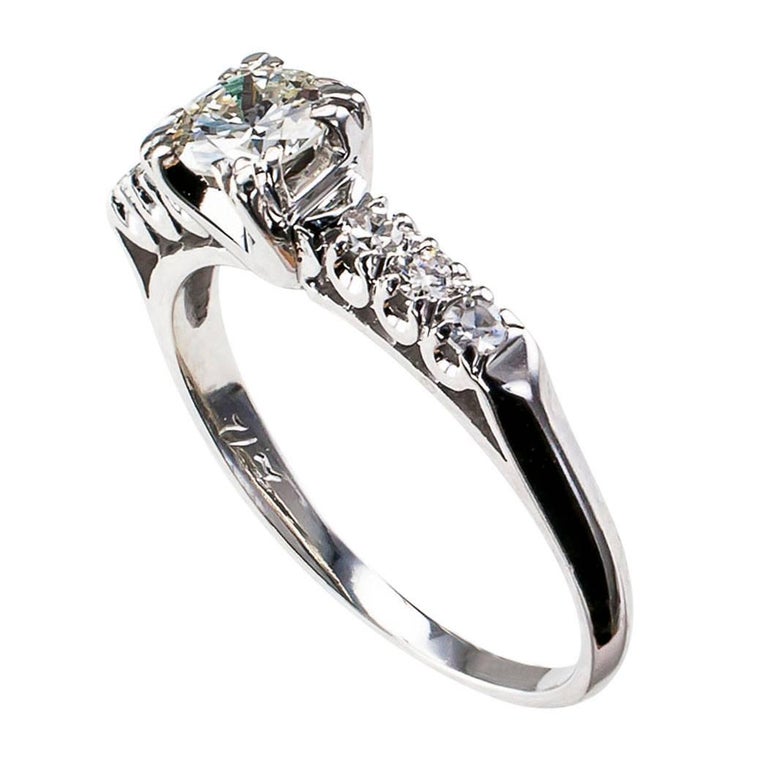 Round Cut Midcentury 0.50 Carat Diamond Engagement Ring