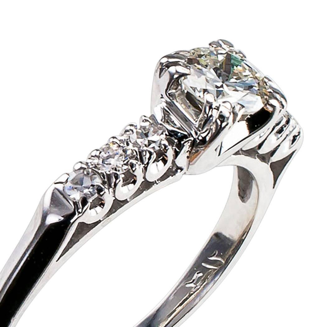 Round Cut Midcentury 0.50 Carat Diamond Engagement Ring