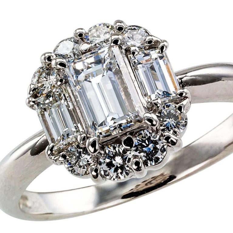 ThreeStone Rectangular Diamond Platinum Engagement Ring at 1stDibs rectangular engagement ring