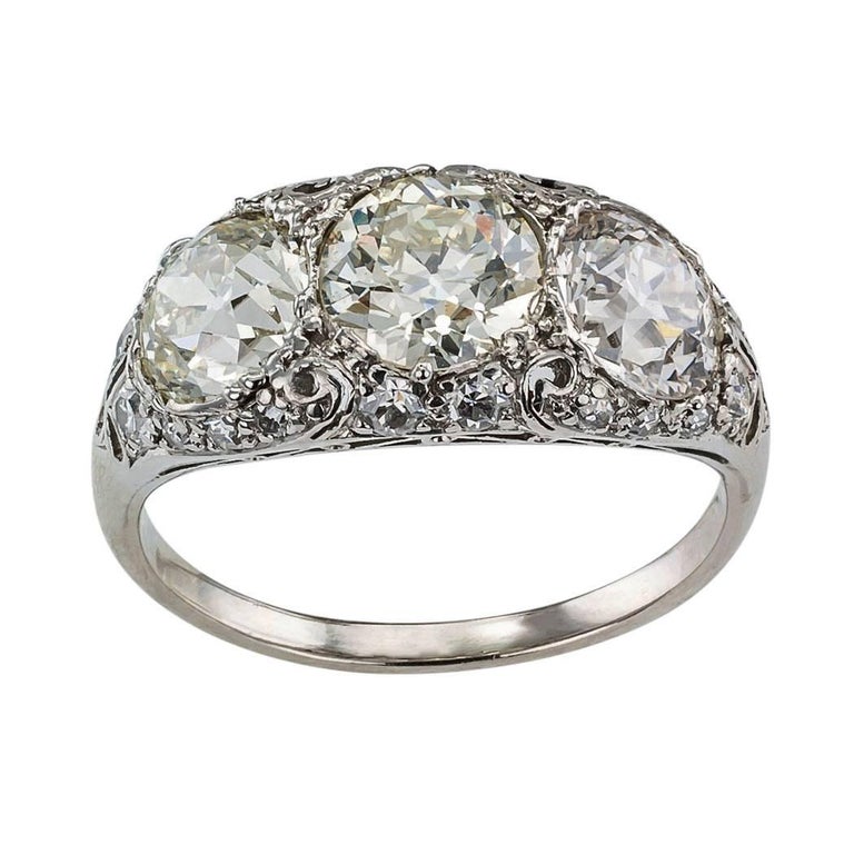 Edwardian Old European Cut ThreeStone Diamond Platinum Ring at 1stDibs