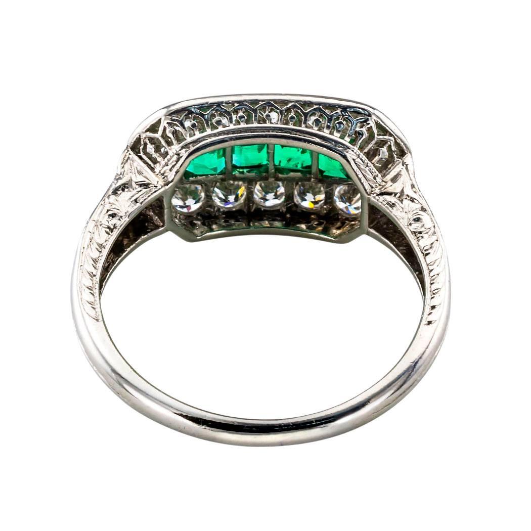 Art Deco 1925 Emerald Diamond Platinum Ring 2