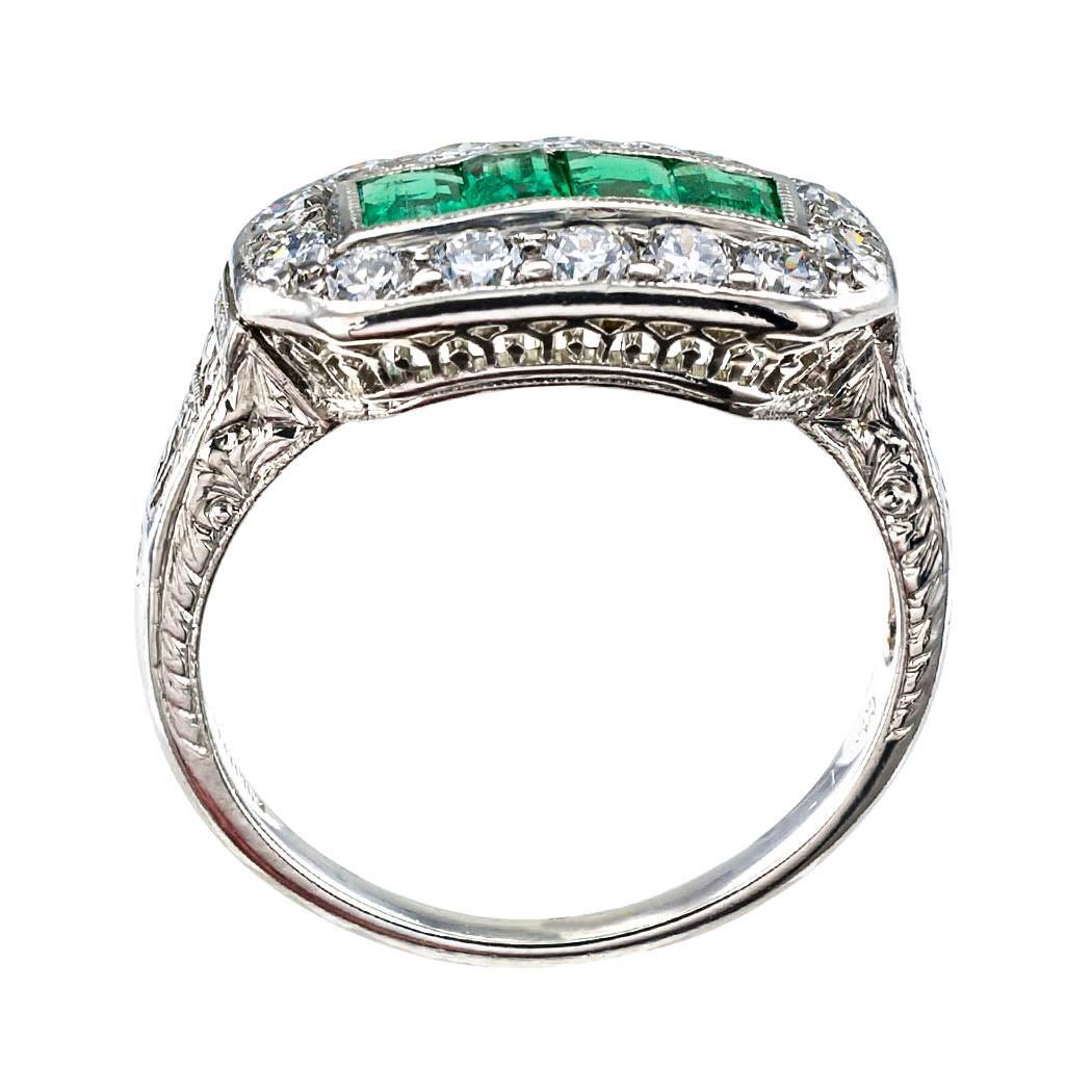 Art Deco 1925 Emerald Diamond Platinum Ring 1