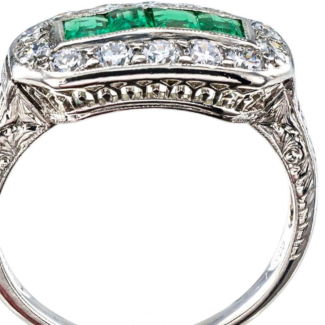 Art Deco 1925 Emerald Diamond Platinum Ring 3