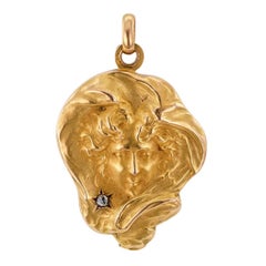 French 1905 Art Nouveau Diamond Gold Locket