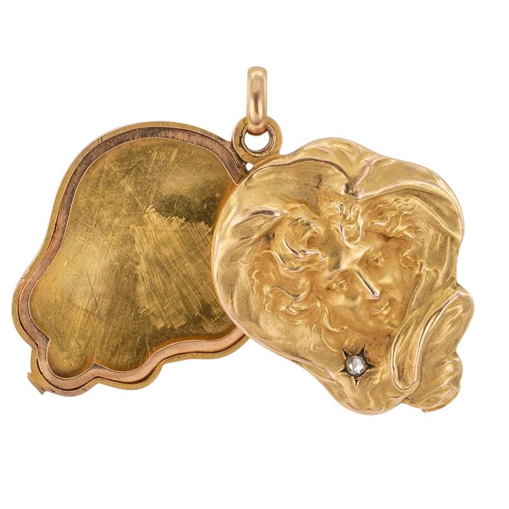 Rose Cut French 1905 Art Nouveau Diamond Gold Locket