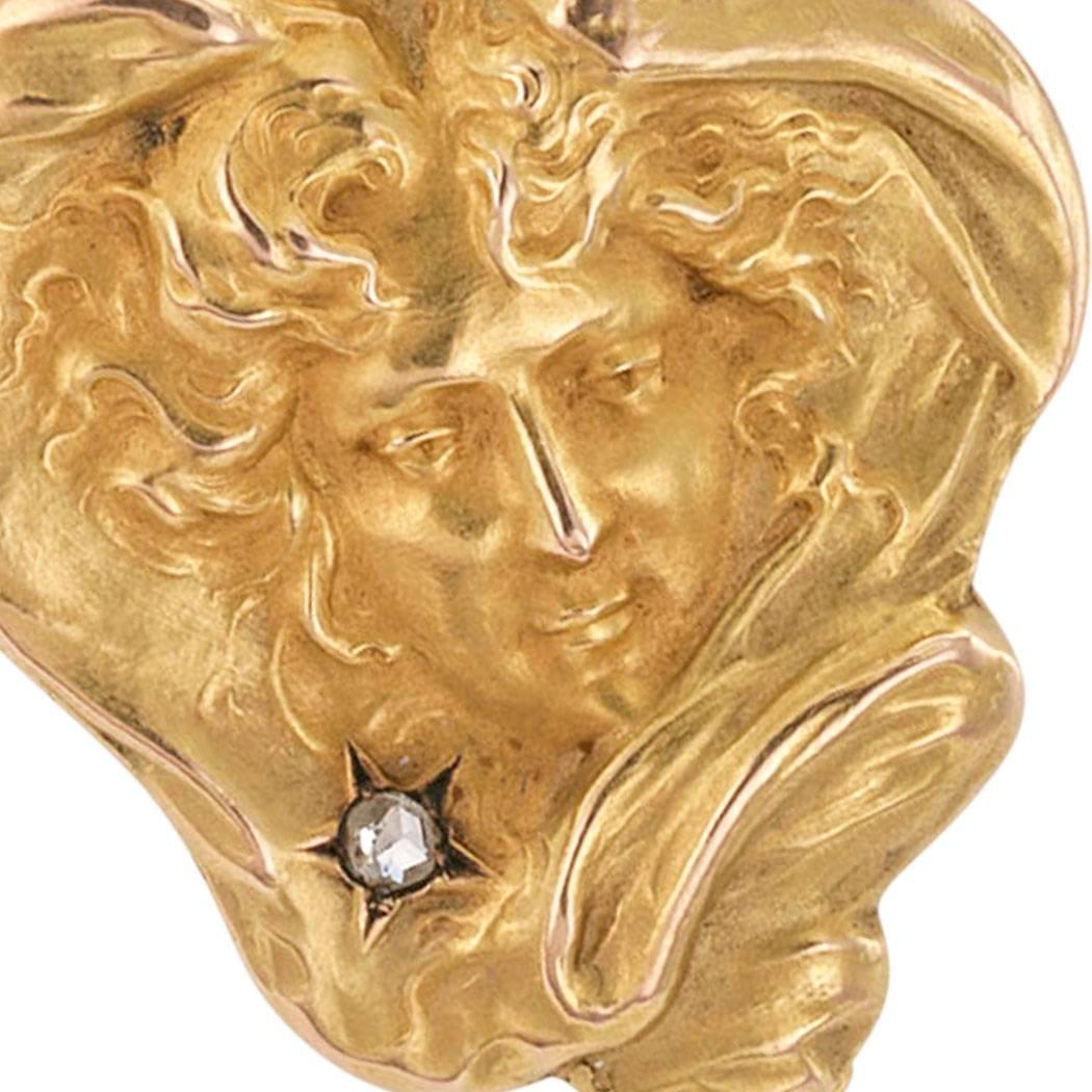 Women's French 1905 Art Nouveau Diamond Gold Locket