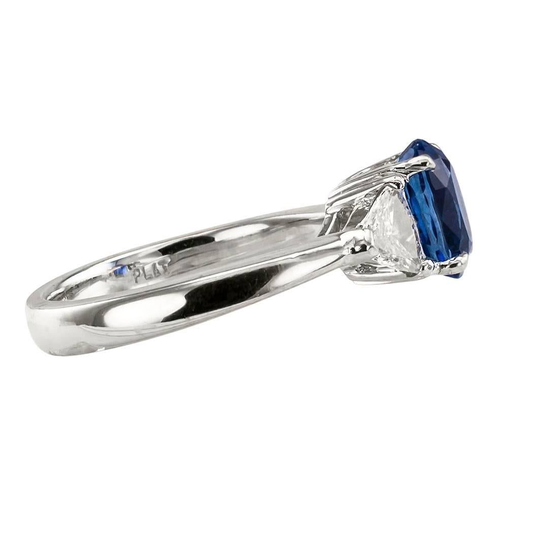 Oval Cut Sapphire Diamond Three-Stone Platinum Ring
