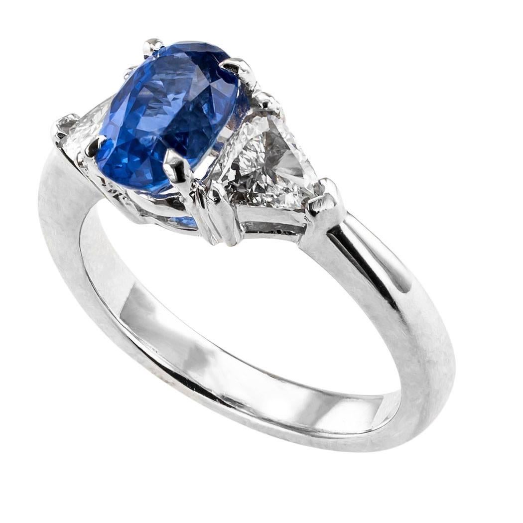 Contemporary Sapphire Diamond Three-Stone Platinum Ring