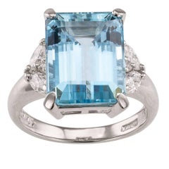 Vintage Aquamarine Diamond Platinum Ring