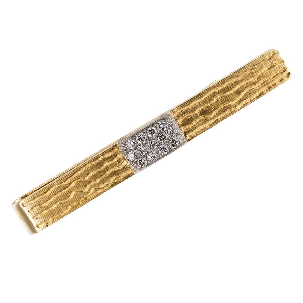 1960s Neiman Marcus Gold Diamond Tie Bar