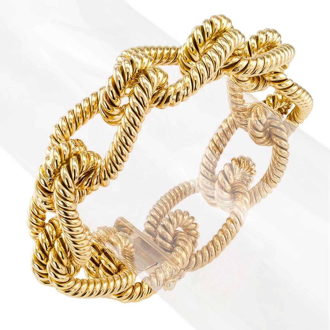 Modern 1970s Gold Knotted Rope Bracelet