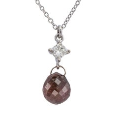 Cinnamon Colored Briolette Diamond White Gold Pendant Necklace