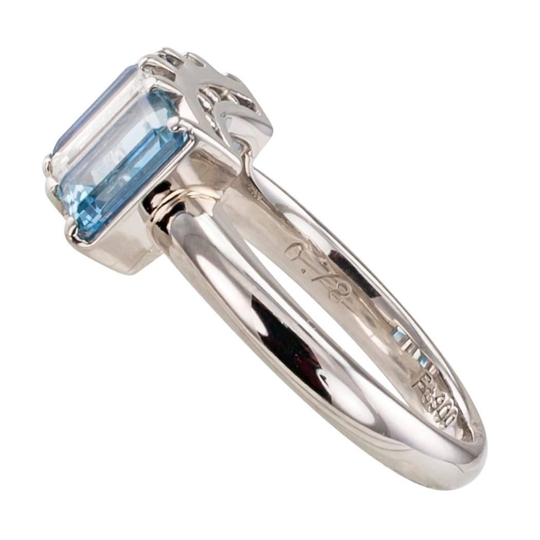 Aquamarine Diamond Platinum Five Stone Ring In Excellent Condition In Los Angeles, CA