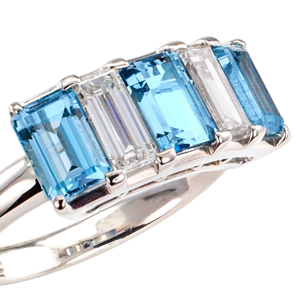 Aquamarine Diamond Platinum Five Stone Ring 1