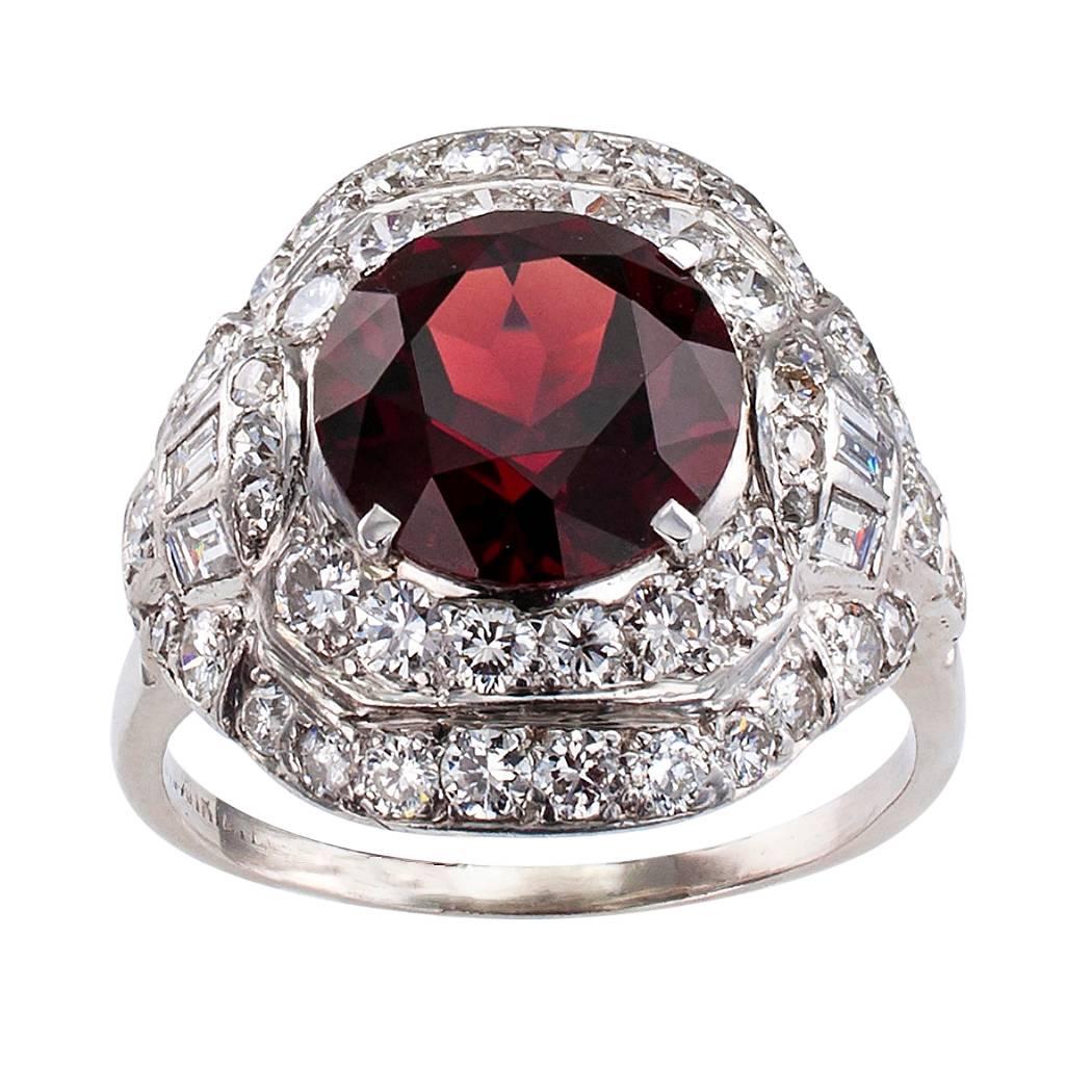 1930s Garnet Diamond Platinum Ring