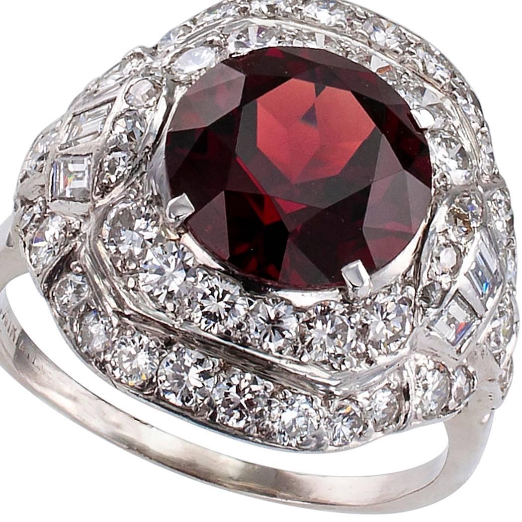 Women's 1930s Garnet Diamond Platinum Ring