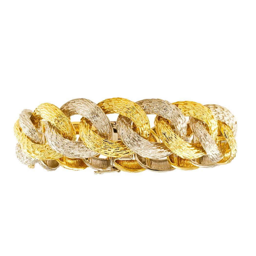 French Cut French 1980s Two Tone Gold Curbed Link Bracelet