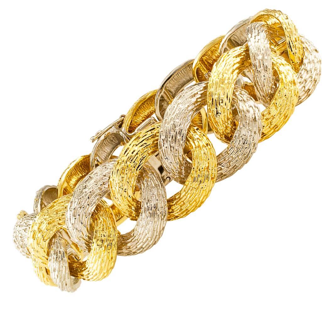 French 1980s Two Tone Gold Curbed Link Bracelet