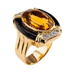 Retro Citrine Onyx Diamond Gold Cocktail Ring