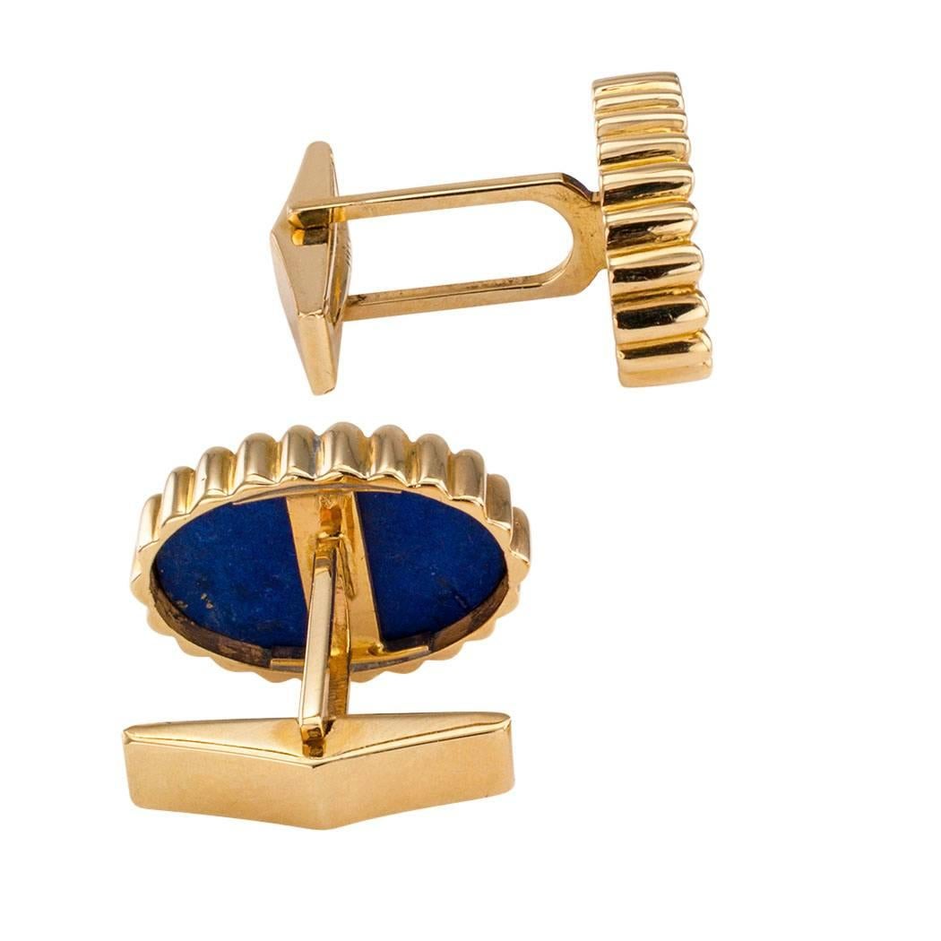 Modern 1970s Lapis Lazuli Gold Cuff Links