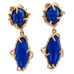 1970s Lapis Lazuli Gold Pendent Drop Earrings
