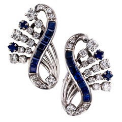 Midcentury Sapphire Diamond Gold Earrings