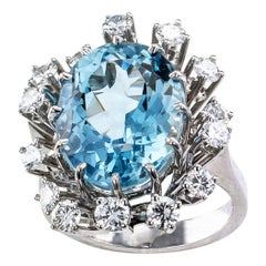 Aquamarine Diamond Gold Cocktail Ring