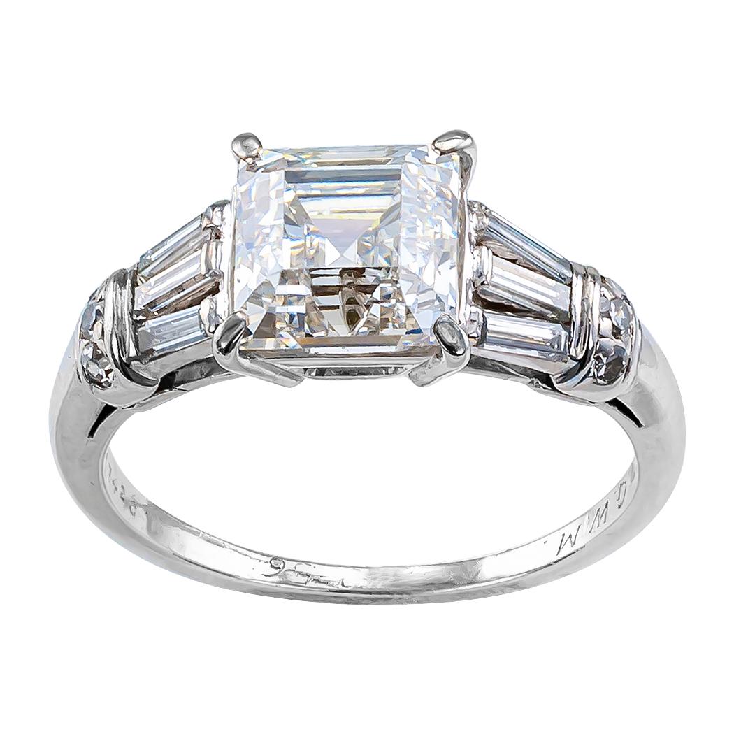 Gia H Color 2.25 Carat Asscher Cut Diamond Platinum Engagement Ring