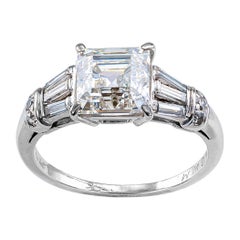 Vintage Gia H Color 2.25 Carat Asscher Cut Diamond Platinum Engagement Ring