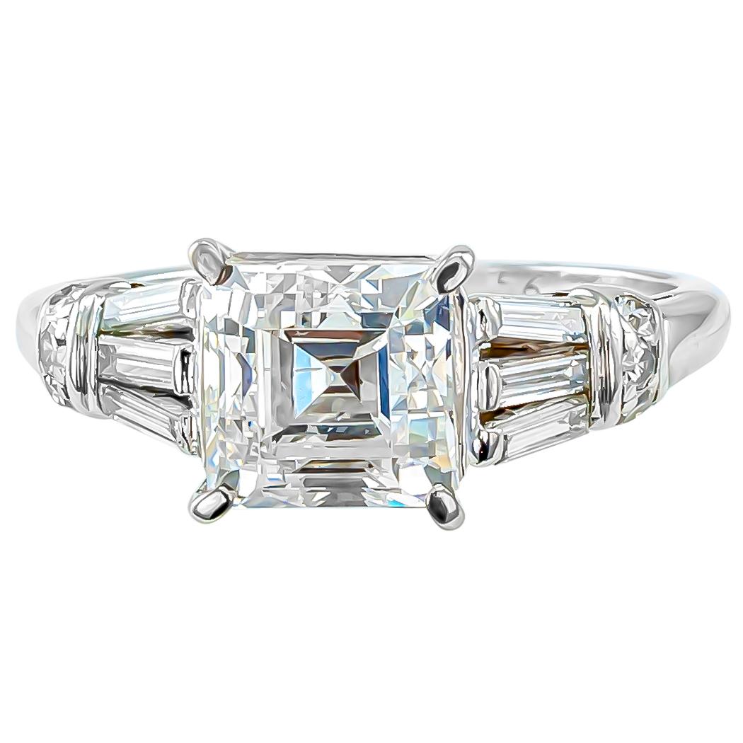 Modernist Gia H Color 2.25 Carat Asscher Cut Diamond Platinum Engagement Ring