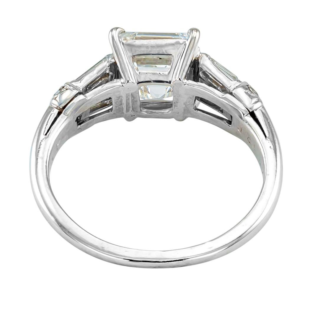 Women's Gia H Color 2.25 Carat Asscher Cut Diamond Platinum Engagement Ring
