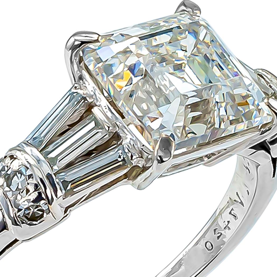 Gia H Color 2.25 Carat Asscher Cut Diamond Platinum Engagement Ring 1