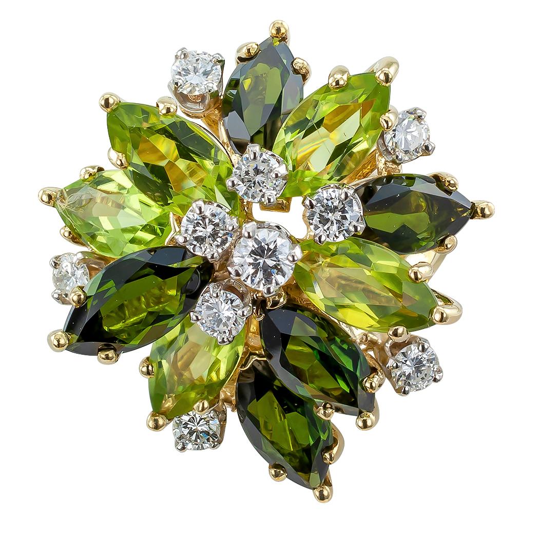 Peridot Green Tourmaline Diamond Gold Cocktail Ring